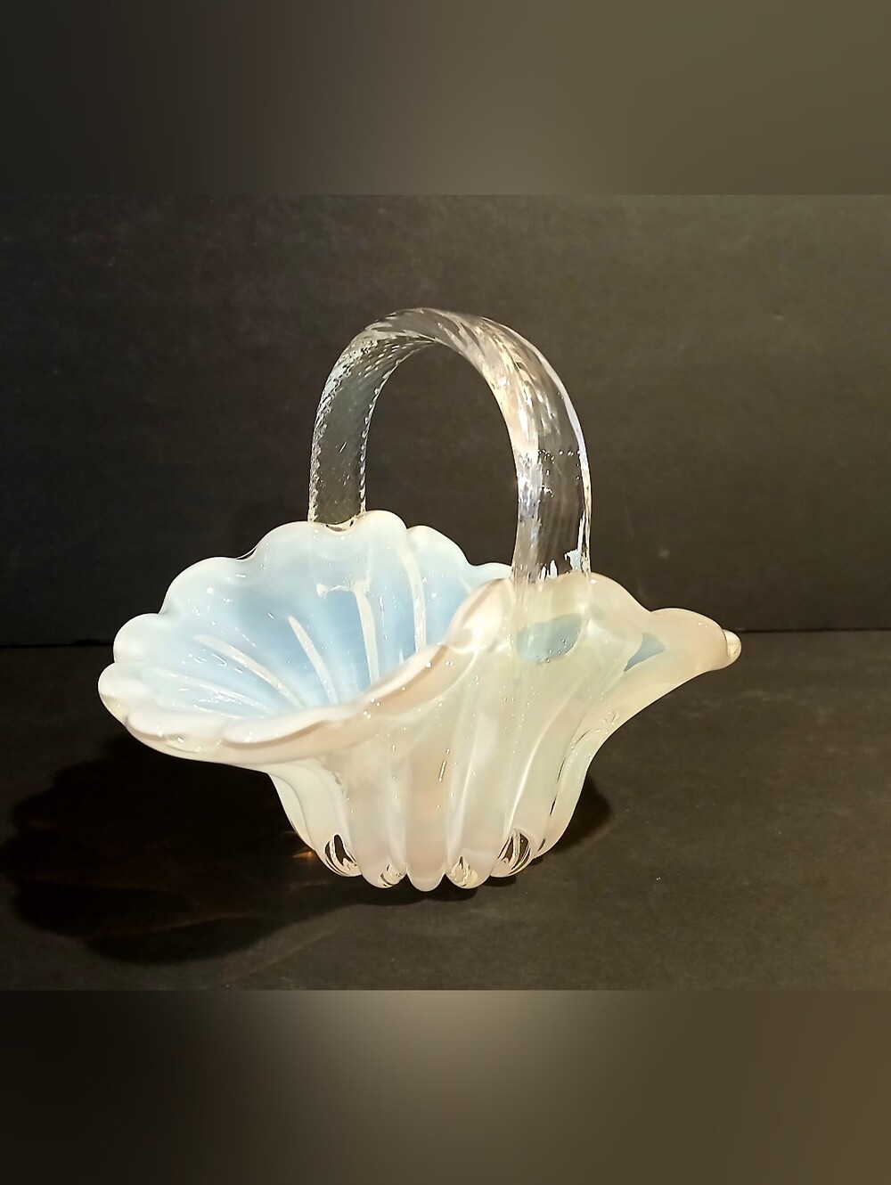 Vontage Mikasa Opalescent Glass Basket with Clear Handle - White